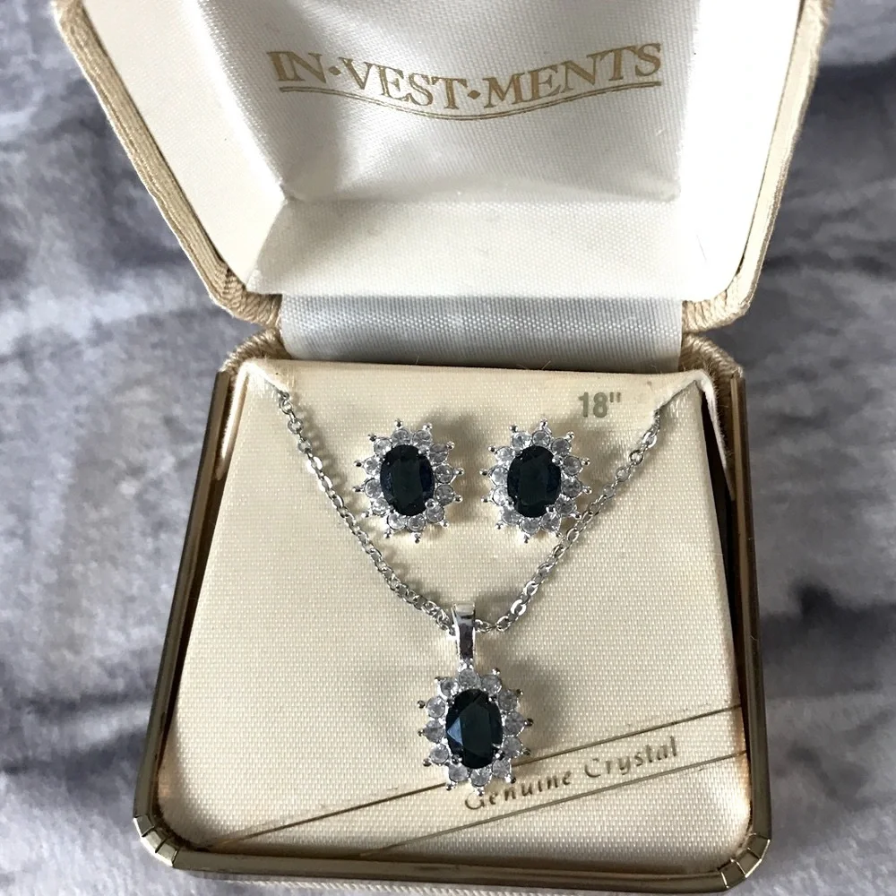 Investments‎ Crystal Sapphire Necklace and Earrings Gift Box Set Genuine